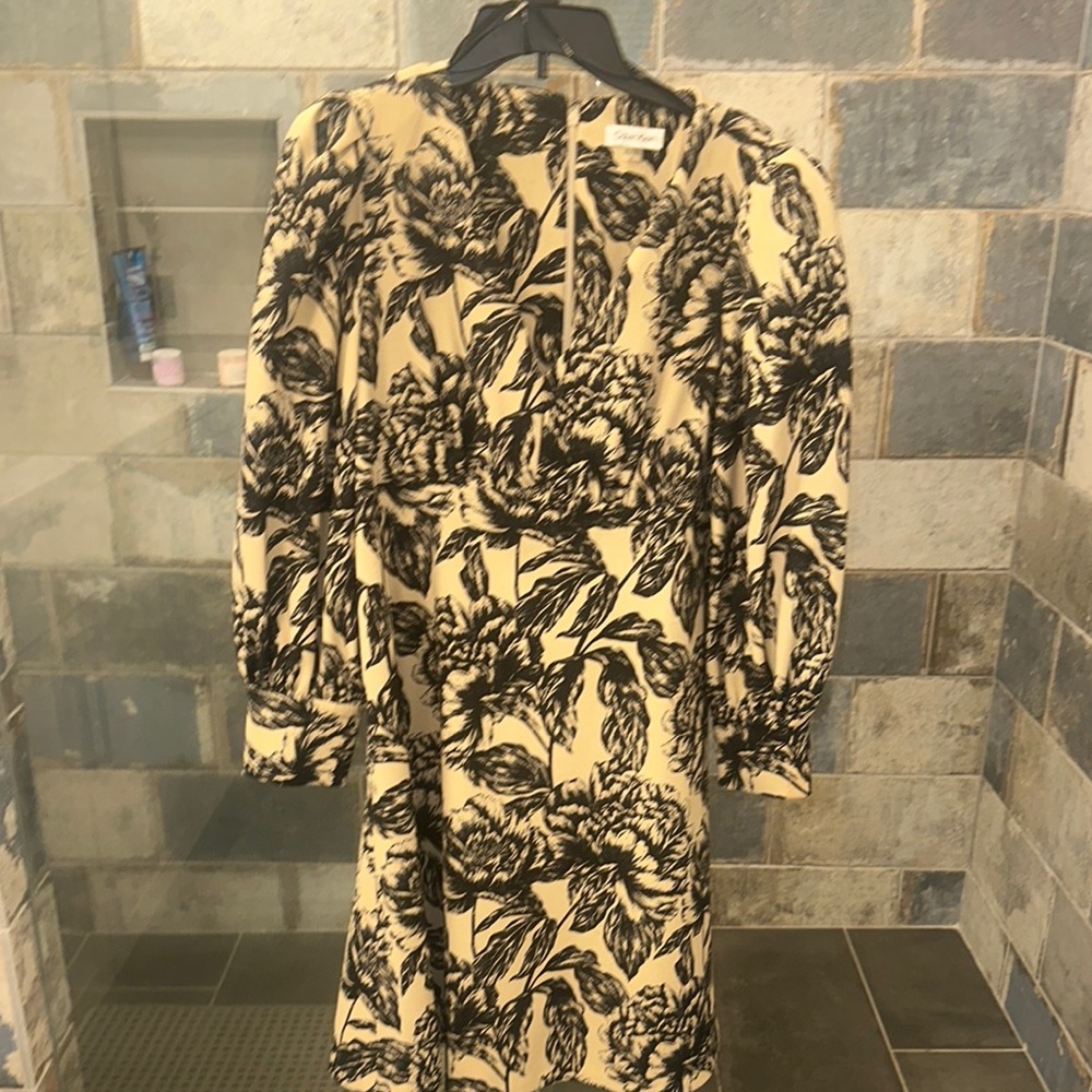 Calvin Klein Floral Print Dress - Black and Cream